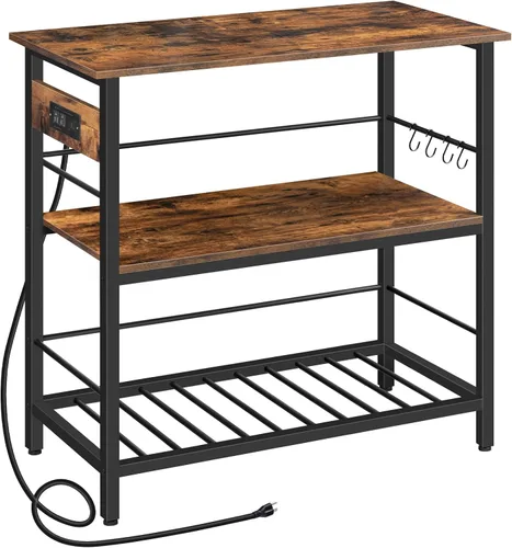 Vista 12 de HOOBRO Isla de Cocina con Almacenamiento, Mesa de Isla de Cocina con Toma de Corriente, 35.4" L Estación de Café de 3 Niveles y Soporte para Negro