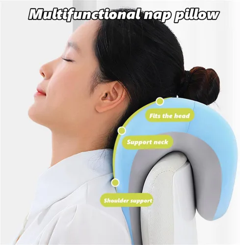Vista 2 de chislim Soporte de cuello para silla de oficina, almohada de escritorio de espuma viscoelástica para siesta, funda lavable, se adapta a la mayoría