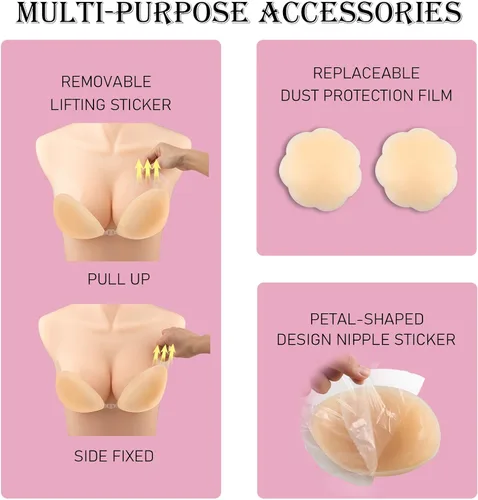 Vista 7 de lalaWing Adhesive Bra Strapless Sticky Invisible Push Up Silicone Bra for Women