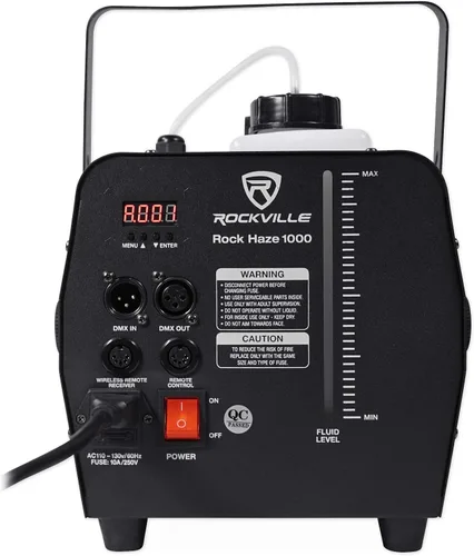 Vista 6 de (1) Rockville ROCKHAZE 1000 CFM DMX Hazer Machine a base de agua DJ/Club Haze+2 mandos a distancia con (1) Eliminador Mini Par UV LED DMX Par Can
