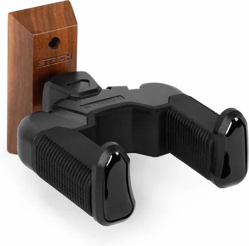 Vista 9 de STRICH Gravity - Soporte de pared para guitarra, bloqueo automático, ajuste multiángulo, base de nogal, almohadillas antideslizantes de goma