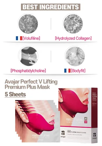 Vista 2 de Máscara de doble barbilla Creator Avajar Caffeine V Lifting Premium Plus+ Máscara 5 piezas - Máscara de línea en V Máscara de línea de cara