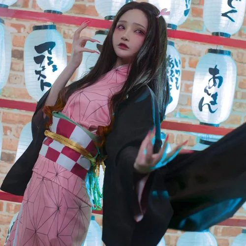 Vista 2 de Disfraces Demon Slayer Kamado Nezuko Tanjirou Agatsuma Zenitsu Tomioka Giyuu Japonés Anime Traje de Halloween con peluca