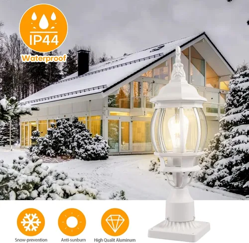 Vista 4 de Krychilier - Poste de lámpara para exteriores, montaje en muelle de 3 luces, montaje de poste tradicional con acabado blanco, farol blanco exterior