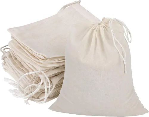 Vista 10 de 20 bolsas de muselina con cordón, bolsas de algodón natural sin blanquear para hierbas y estopas para café y té, caldo de sopa, caldo de sopa