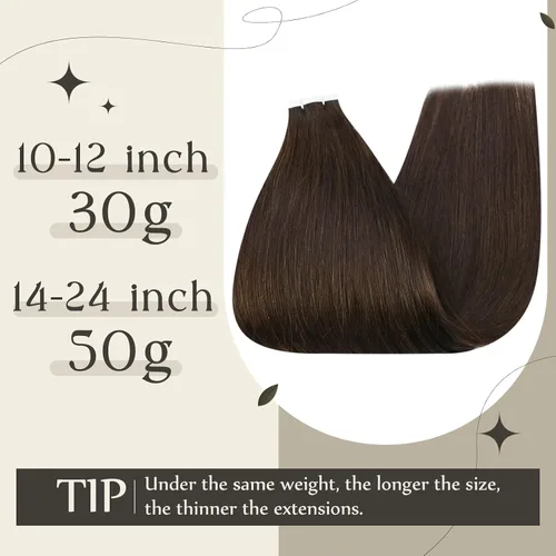Vista 3 de Full Shine Extensiones de cabello con cinta marrón y extensiones adhesivas de 12 pulgadas, cabello humano real de 2.12 oz para mujer