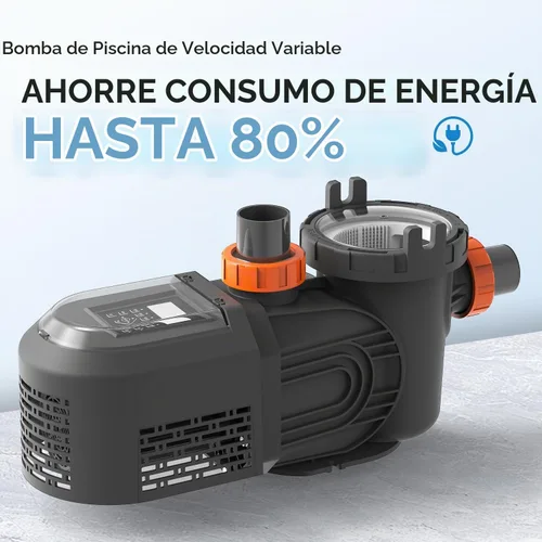 Vista 7 de Bomba de piscina de velocidad variable de eficiencia energética 2.5HP para piscinas enterradas 220v Gris mate
