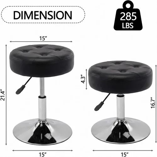 Vista 2 de DUHOME Taburete de tocador de cuero PU taburete de maquillaje silla de tocador altura ajustable taburete giratorio redondo otomano negro