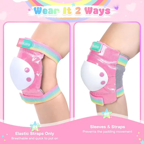 Vista 5 de Patines para niños pequeños (unicornio arcoíris, XS) + juego de equipo de protección rosa con bolsa de cordón (S)