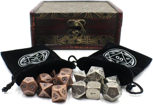 Vista 5 de Juegos de dados de metal para juegos de rol gemelos con baúl de almacenamiento