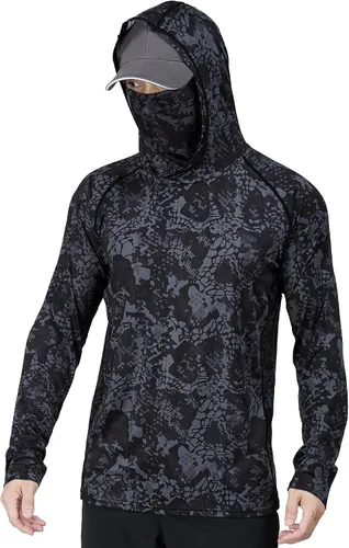 Vista 30 de Rodeel - Camisa de pesca para hombre con manga larga, UPF 50+, rendimiento de alto rendimiento para senderismo, con máscara, protección UV