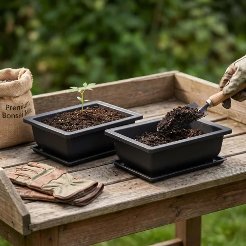 Vista 5 de KINJOEK 15 macetas de entrenamiento de bonsái de plástico de 6.5 pulgadas con bandejas de drenaje, maceta rectangular para árbol de bonsái, maceta