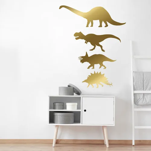 Vista 2 de Juego de calcomanías de pared de silueta de dinosaurio, calcomanía de pared con corte de beso de dinosaurio (negro)