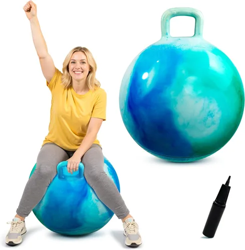 Vista 14 de Pelota saltarina, juguetes de dinosaurio para saltar para niños, pelota hinchable de 18 pulgadas con asa, juguetes saltarines azules inflables