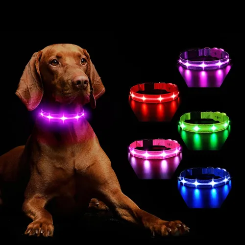 Vista 11 de MASBRILL Collar de perro con luces LED RGB, collar de perro recargable iluminado resistente al agua, collar de perro que brilla por la noche