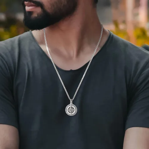 Vista 7 de Collar de Brújula para Hombres y Mujeres de Plata de Ley 925 con Colgante de Urna para Cenizas, Colgante de Medallón con Foto, Collar de Ancla