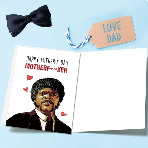 Vista 3 de OJsensai Naughty Samuel L Jackson - Tarjeta para el día del padre, regalo de ficción de Pupl para amigo, regalo humorístico del día del padre