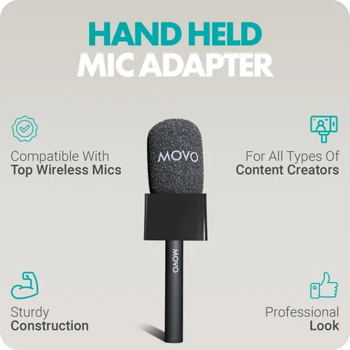 Vista 10 de Movo WMX-HM - Mango de micrófono inalámbrico para entrevistas, adaptador de mano para DJI Mic, RODE Wireless GO y más, incluye bandera de micrófono