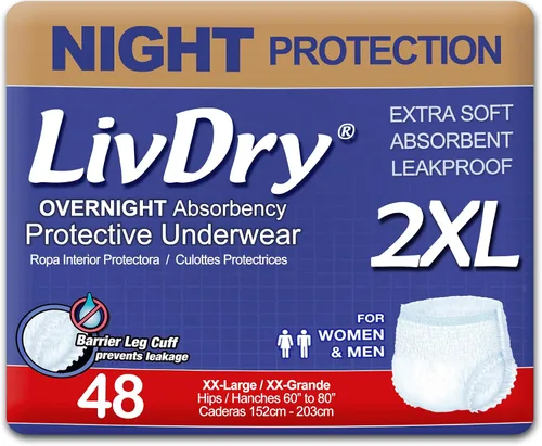 Vista 20 de LivDry Ropa interior para incontinencia XS para adultos, absorción de comodidad durante la noche, protección contra fugas, talla XS, paquete de 22