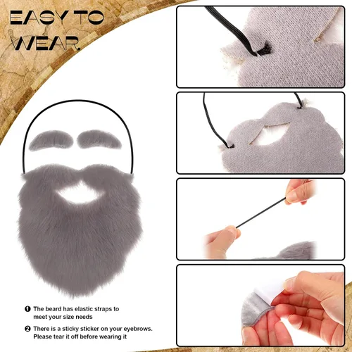 Vista 3 de Syhood 6 barbas falsas con cejas, bigotes falsos divertidos, bigotes falsos Mardi Gras, Halloween, Navidad, barba para fiesta, Estilo largo., L