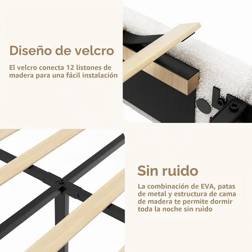 Vista 7 de Marco de cama tamaño Queen con cabecero ajustable, plataforma tapizada en bouclé con listones de madera, esquinas suaves anticolisión, no necesita