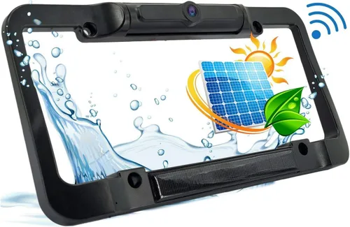 Vista 3 de Kit de cámara de respaldo inversa con marco de matrícula de panel solar, ángulo de visión de 110°, cámaras de marcha atrás universales con monitor