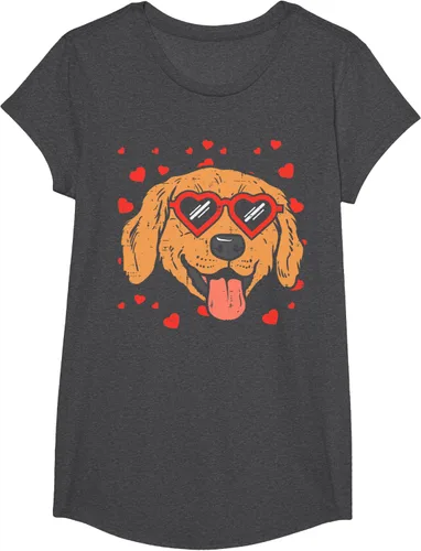 Vista 85 de Golden Retriever cara corazón gafas día de San Valentín perro regalo camiseta Negro