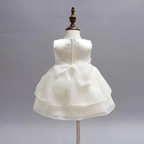 Vista 8 de BabyCheer Vestido de bautizo para niñas y bebés, falda de encaje con volantes, vestido de bendición, vestido de flores sin mangas, Marfil