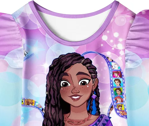 Vista 3 de Poterloy Wish Asha - Vestido de princesa para niñas, disfraz de estrellas de fantasía con volantes, falda larga, ropa casual de 2 a 10 años
