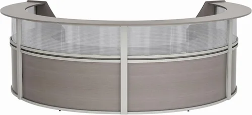 Vista 25 de Linea Italia Oficina curvada, transparente, fácil de montar, mostrador de recepción de 3 paneles para vestíbulo, salón, 142 x 71 pulgadas
