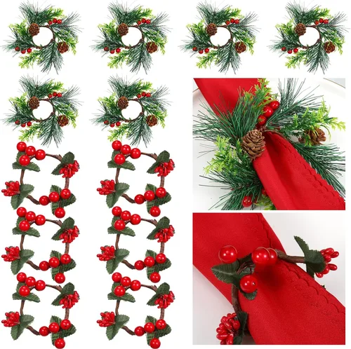 Vista 9 de Geiserailie - 12 servilleteros de Navidad, conos de pino, flor de pascua, calabaza, servilleteros de madera, decoración para Navidad, Acción