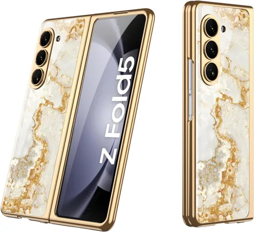 Vista 8 de Funda para Galaxy Z Fold 5, elegante marco galvanizado con vidrio estampado, protector de pantalla integrado compatible con Samsung Galaxy Z Fold 5