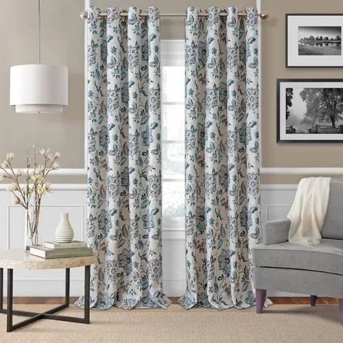 Vista 9 de Elrene Home Fashions Sorrento - Cortina de ventana con diseño floral jacobeo para oscurecer la habitación, 52 x 95 pulgadas, azul/gris pardo