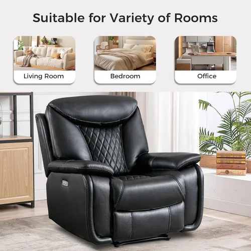 Vista 8 de HAOMARKETS Silla reclinable eléctrica, sillón reclinable eléctrico de piel sintética suave con respaldo acolchado, sofá reclinable de alta Negro