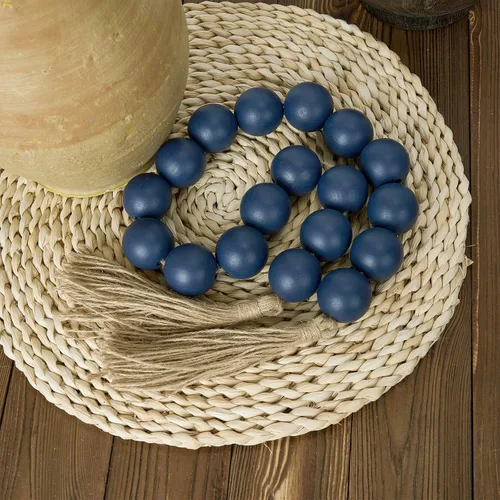 Vista 81 de OMISHE Guirnalda de cuentas de madera extra grande con cuentas de madera y borlas de 1.6 pulgadas de diámetro, cuentas decorativas rústicas de 41