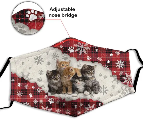 Vista 3 de 1 unids Navidad temáticos gatitos 3D impreso tela máscaras cara con alambre de nariz para mujeres adultos gatos amantes