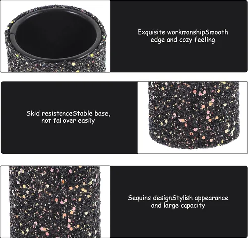 Vista 4 de Soporte para brochas de maquillaje, organizador de maquillaje, taza de encimera, cilindro moteado negro para pinceles y herramientas, ayuda a