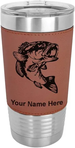 Vista 11 de LaserGram Vaso aislado al vacío de 20 onzas, pez bajo, grabado personalizado incluido (piel sintética, estilo béisbol)