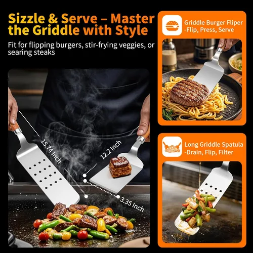 Vista 5 de Juego de accesorios para parrilla de 16 pulgadas, herramientas de accesorios para barbacoa de acero inoxidable resistente y accesorios para parrilla