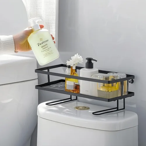 Vista 7 de PowerKing Estante de almacenamiento sobre el inodoro, organizador de baño Negro