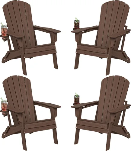 Vista 15 de Plawdlik Juego de 10 sillas plegables Adirondack con textura de madera, HDPE pesado para todo tipo de clima, juego cómodo junto a la piscina, patio