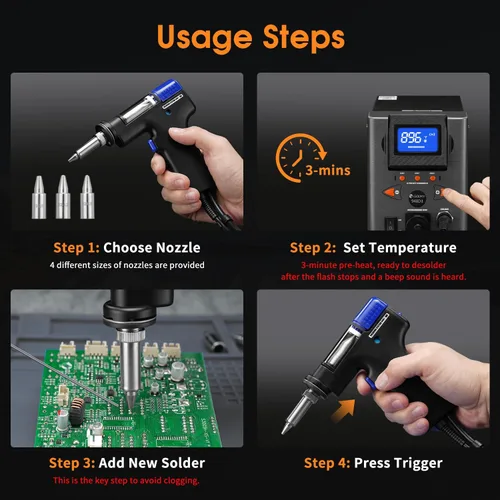 Vista 6 de 110W 2-IN-1 Desoldering Station, PID Temperature, Sleep Mode, ESD-safe