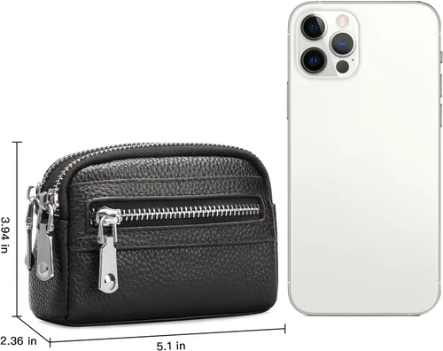 Vista 5 de SENDEFN Monedero para mujer de cuero con doble cremallera alrededor de bolsa pequeña, Negro -, 5256