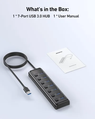 Vista 8 de BENFEI Hub USB 3.0 de 7 puertos, divisor USB portátil ultrafino con cable de 3.3 pies, compatible con MacBook Pro/Air, Mac Pro, Mac Mini, iMac