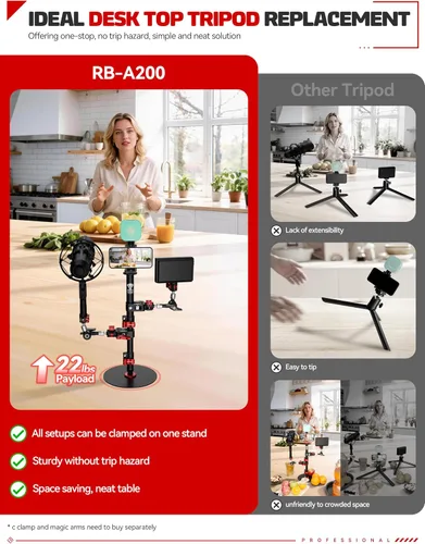 Vista 3 de IFOOTAGE A200 Monopie con Base Redonda, Monopie de Vídeo de 22" para Escritorio, Monopie de Cámara de Aluminio con Base, Compatible con Cámara DSLR