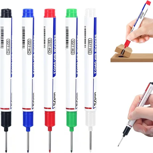 Vista 12 de 5PCS Long Head Deep Hole Markers, 45MM Long Nib Oil Ink Carpenter Pen 45MM Black