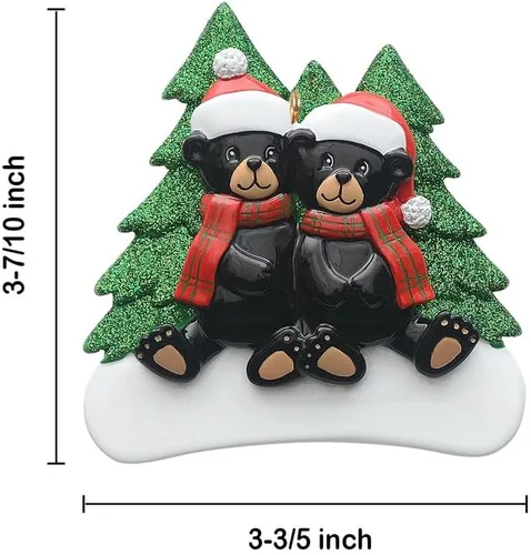 Vista 4 de Adorno personalizado de oso negro 2025 – Decoración de árbol de Navidad de familia de 2, animal del bosque, adorno de nuestra primera Navidad juntos