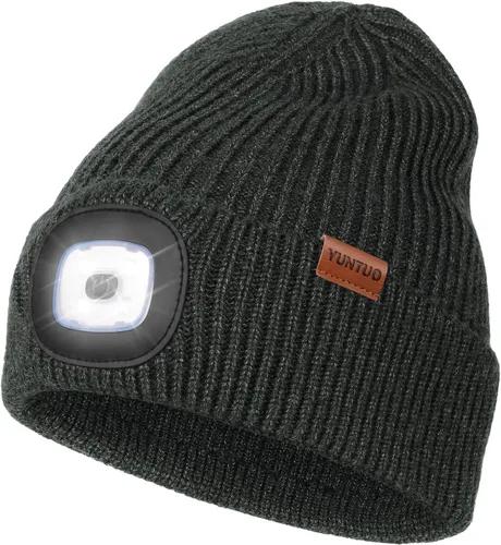 Vista 11 de Gorro LED con la luz, unisex, linterna frontal recargable por USB, gorro de punto de invierno, regalos para hombres, papá, esposo, él Azul Oscuro