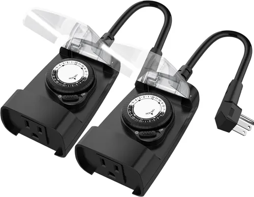 Vista 8 de G-Homa Temporizador mecánico de 24 horas para exteriores, temporizador para exteriores para luces, resistente al agua, 2 salidas a tierra, 15 A 1/2