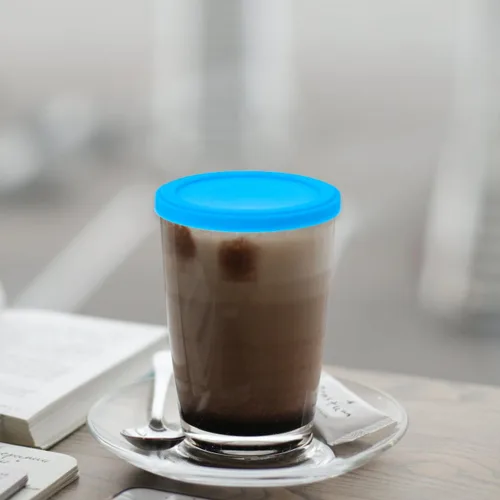 Vista 4 de PRETYZOOM 2 vasos de gel con tapas de silicona para café, resistente al calor, cubierta de tapa de taza apta para microondas